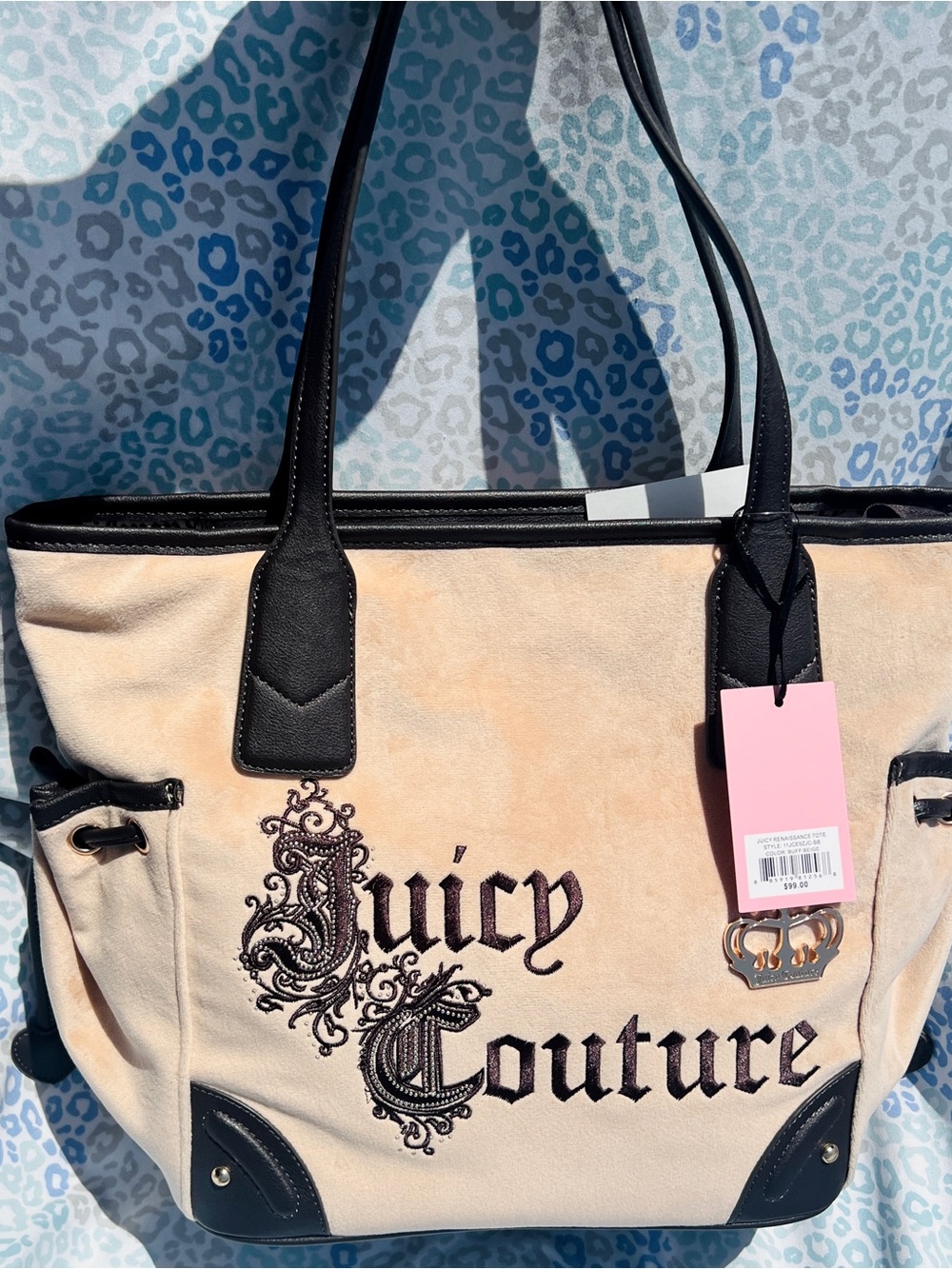 New Brown Beige Juicy Couture Purse Renaissance Tote Bag Velour Vintage Style